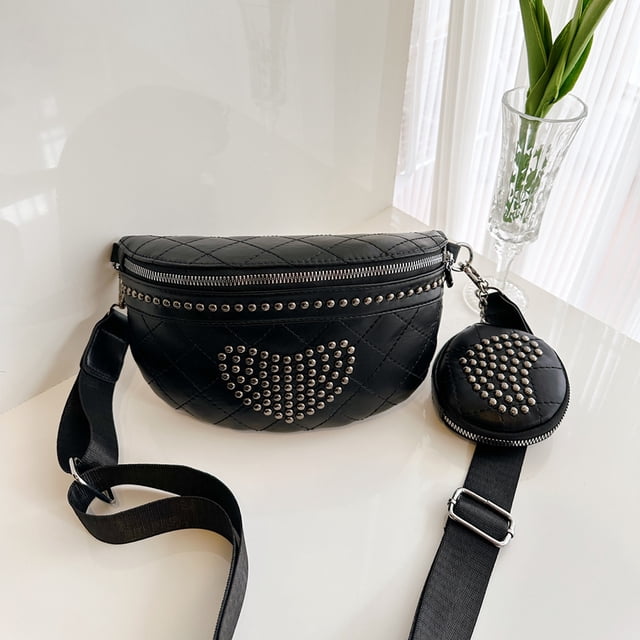 Bolsa De Pecho Bolso de pecho para mujer, riñonera con remaches de amor, bandolera de viaje (negro) Tmvgtek Para Estrenar