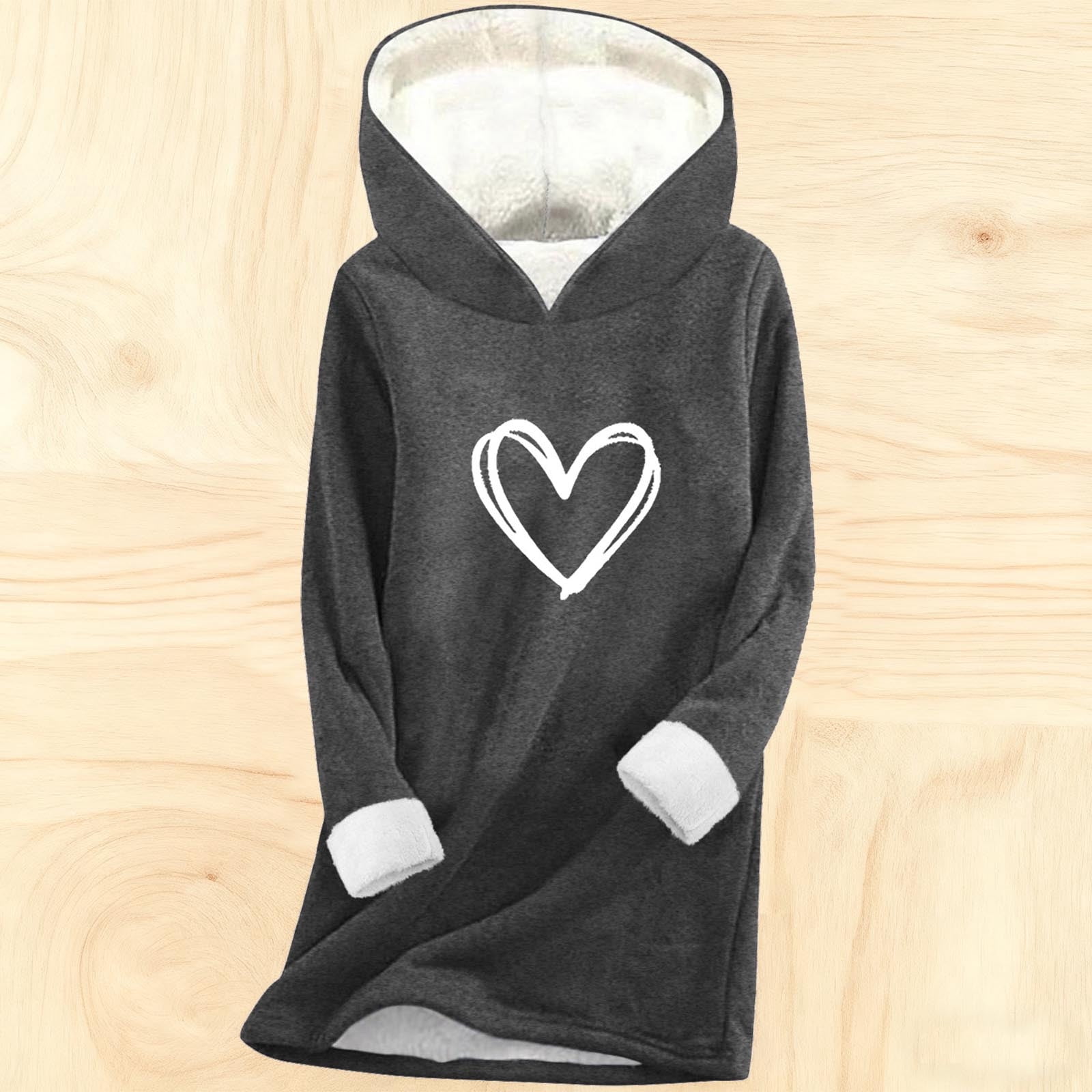 asdoklhq Funny Valentine's Day Tees for Women Fashion Women's Printing Thickened Fashionable Casual Long Sleeved Hooded Sweatshirt Dark Gray XL