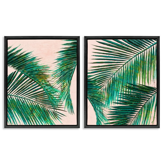 Stupell Industries Tropical Palm Fronds Plants & Flowers Painting Black Floater Framed Canvas Art Print Wall Art, 17 x 21, Set of 2