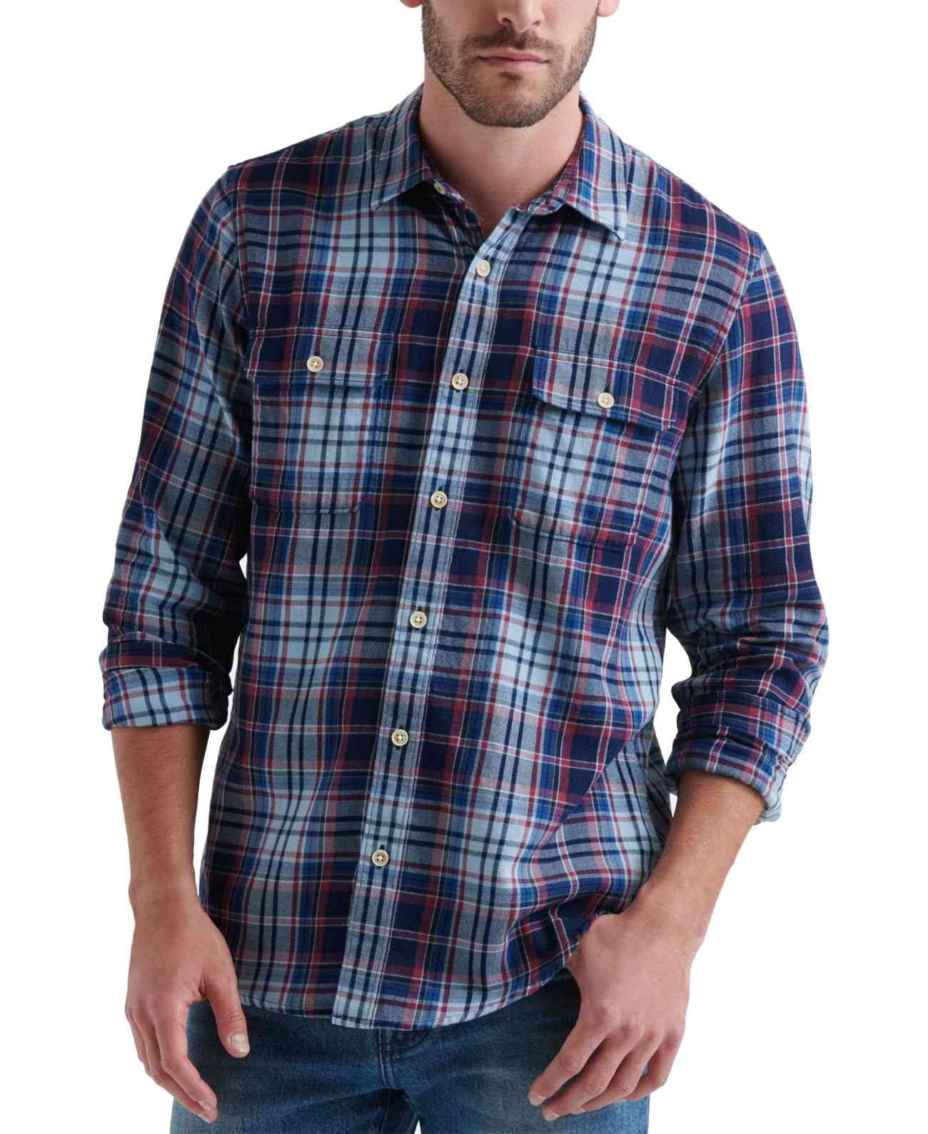 Lucky Brand Men’s Two-Pocket Workwear Plaid Shirt (Blue Plaid, Small ...