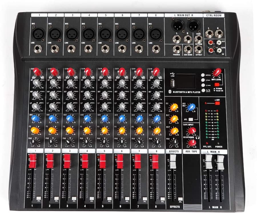 Miumaeov Professional 8 Channels USB Bluetooth Line Live Mixing Studio Audio Sound Mixer