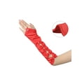 thumbnail image 3 of INSPIRE CHIC Women's Fingerless Gloves Satin Arm Warmers Hollow Out Bow Beads with Finger Loop Red One Size, 3 of 6