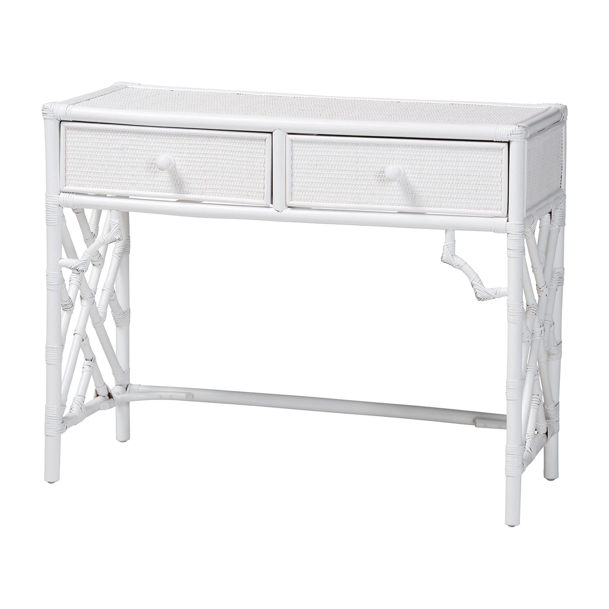 bali & pari Lindie Boho Writing Desk, 2-Drawer, White