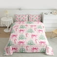 thumbnail image 3 of Homewish Kawaii Bow Bedding Comforter Set,Cartoon Christmas Tree Twin Comforter Sets,Ppink Green Bedding Set For Girl Teens,Super Cozy Room Decor Reversible,2pcs, 3 of 9