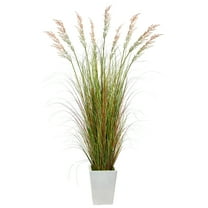 Nearly Natural 74in. Grass Artificial Plant in White Metal Planter