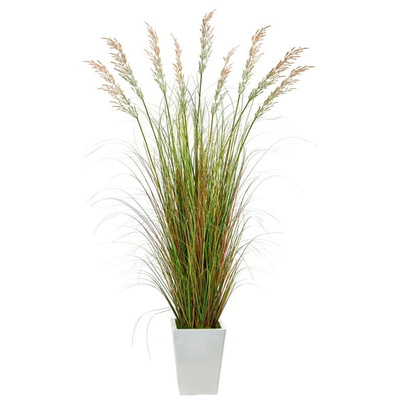 Nearly Natural 74in. Grass Artificial Plant in White Metal Planter