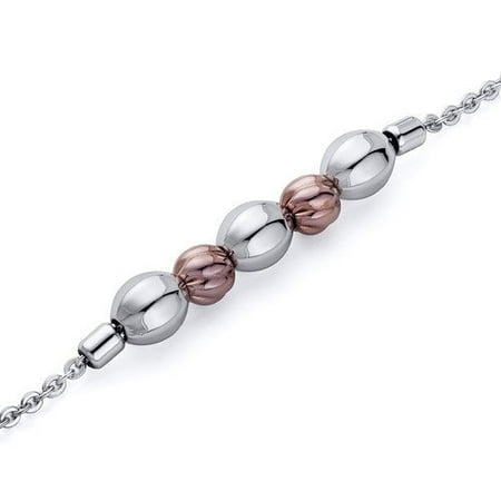 Oravo Octagon corrugated Coffee Tone Bead Stainless Steel Chain Bracelet