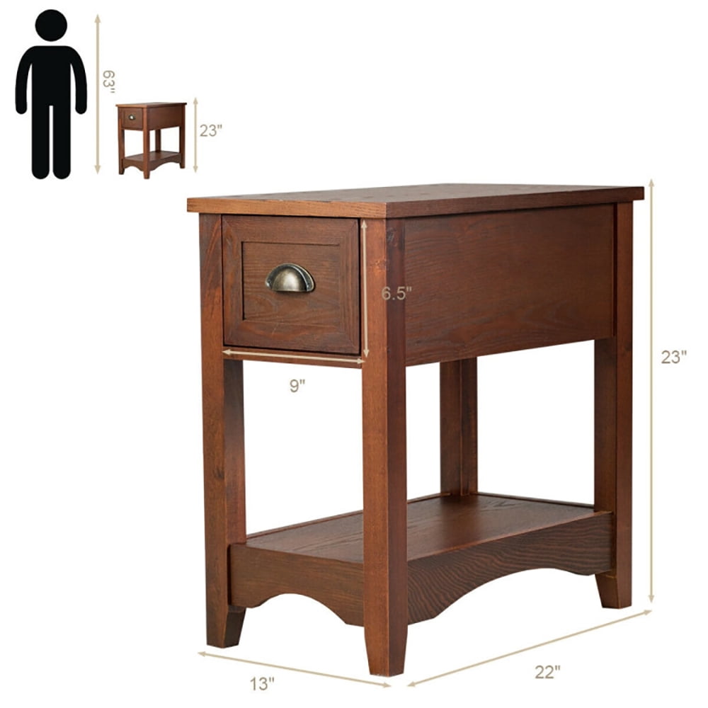 Finihen Set of 2 Side End Table, Bed Side Tables, Contemporary Side End Table with Drawer, for Living Room, Bedroom, Walnut Finihen Set of 2 Side End Table, Bed Side Tables, Contemporary Side End Table with Drawer, for Living Room, Bedroom, Walnut