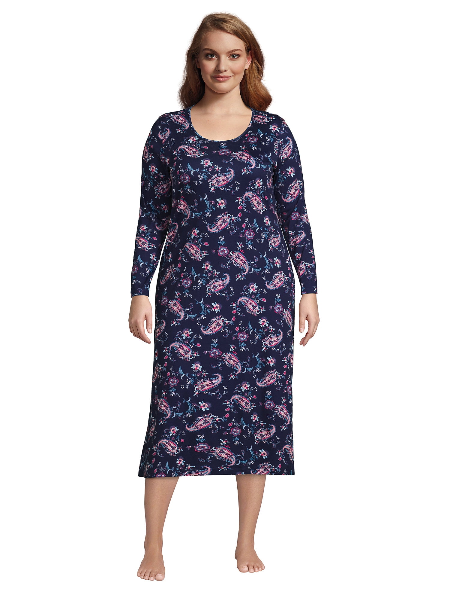 Lands' End Women's Plus Size Supima Cotton Long Sleeve Midcalf