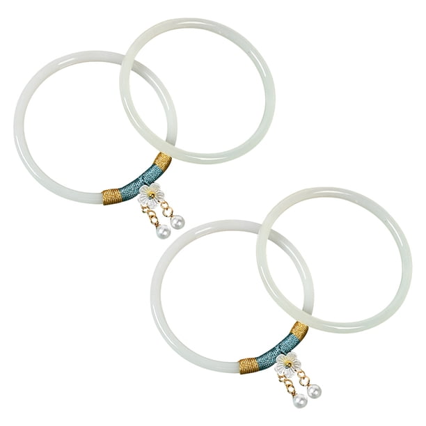 Par de pulseras de cristal chinoiserie trajes tradicionales con decoración de borlas pulseras para mujeres/niñas Adepaton BST3008031-3