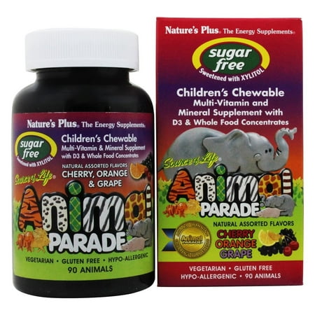 Animal Vitamins - Nature's Plus - Source Of Life Animal Parade Children's Multi-Vitamin and Mineral Assorted Cherry, Orange & Grape - 90 Chewable Tablets