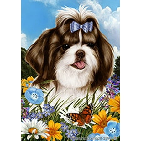 Shih Tzu Chocolate - Best of Breed Summer Flowers Garden Flags