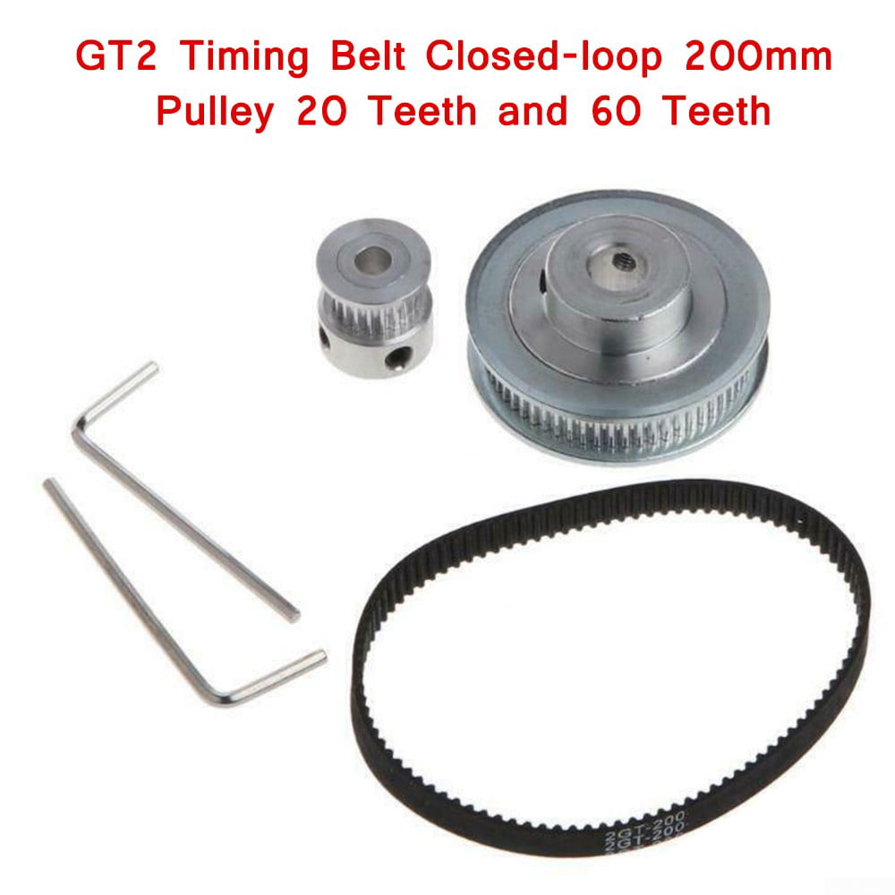 GT2 Timing Belt Pulley Kit CNC Accessories 200mm 20 Teeth & 60 Teeth Durable New 
