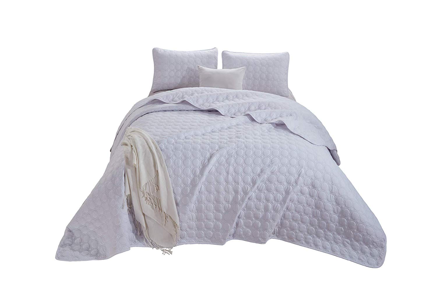 3-Piece Solid Color Spa Blue Geometric Octagon Embossed Oversized Bedspread Set