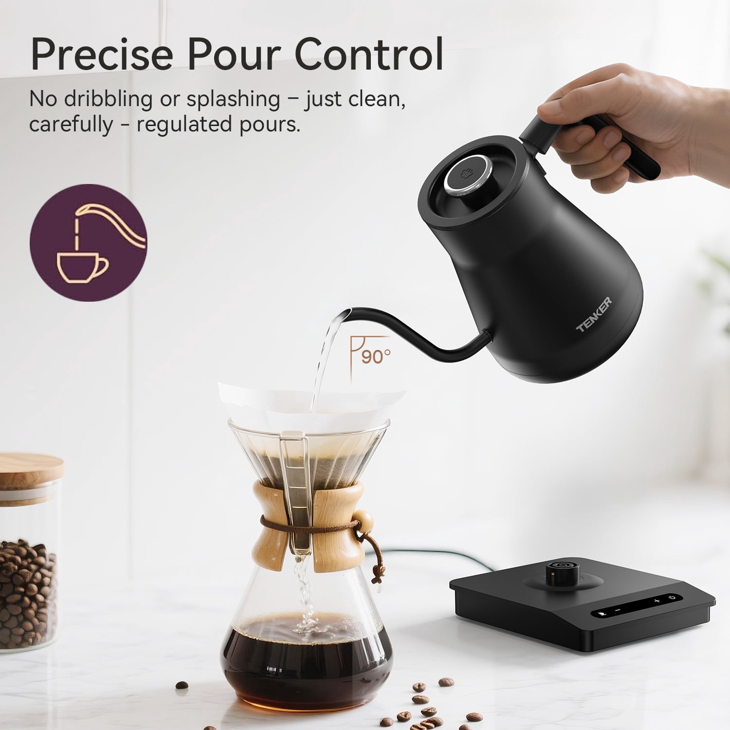 Gooseneck Electric Kettle Temperature Control 104-212 ° F Pour Over Coffee Tea 1200W 34 Oz Stainless Steel Keep Warm LED Display Hot Water Boiler Precision Spout Cafe Quality Home Kitchen Use Pro