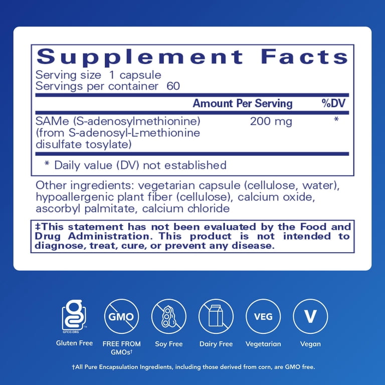 sam e glutathione Pure Encapsulations Gluten-Free SAMe Supplement | Supports Joint Comfort,  Liver, Cognitive Function | 60 Capsules