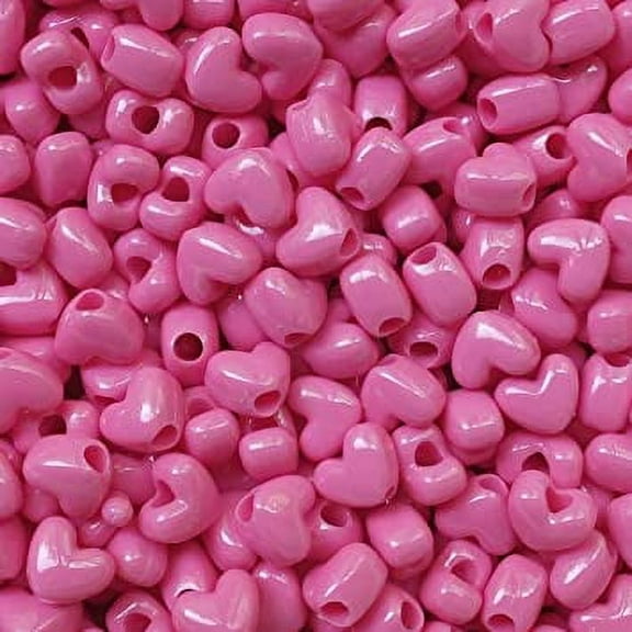 Heart Beads Hot Pink Pony Beads Pk/50 Large Hole Made in USA