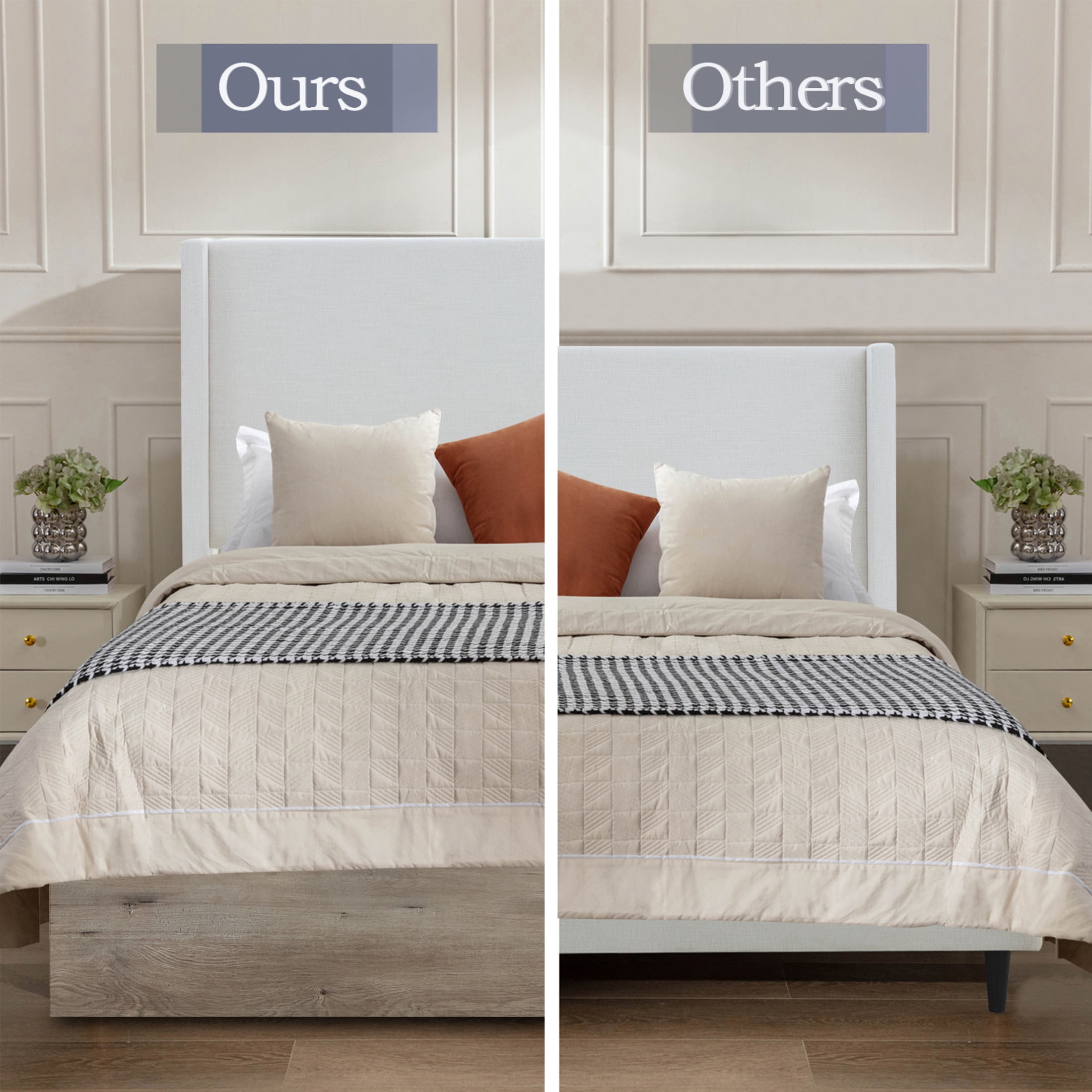 Noble House Shelton Queen Upholstered Wingback Bed, 54" High Headboard, Wood Base, Ivory