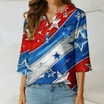 thumbnail image 5 of Qetyuw Women's 4th of July Shirts Summer Patriotic Red White and Blue Graphic Tshirts Elegant 3/4 Sleeve Tees Trendy V Neck Buttons Blouses Tops Blouses for Women Dressy Casual, 5 of 6