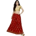 thumbnail image 2 of Chadrakala Women's Rayon Cotton Indian Crushed Flaire Long Maxi Skirt Gold Block Print ,Free Size, Red (S102RED), 2 of 4