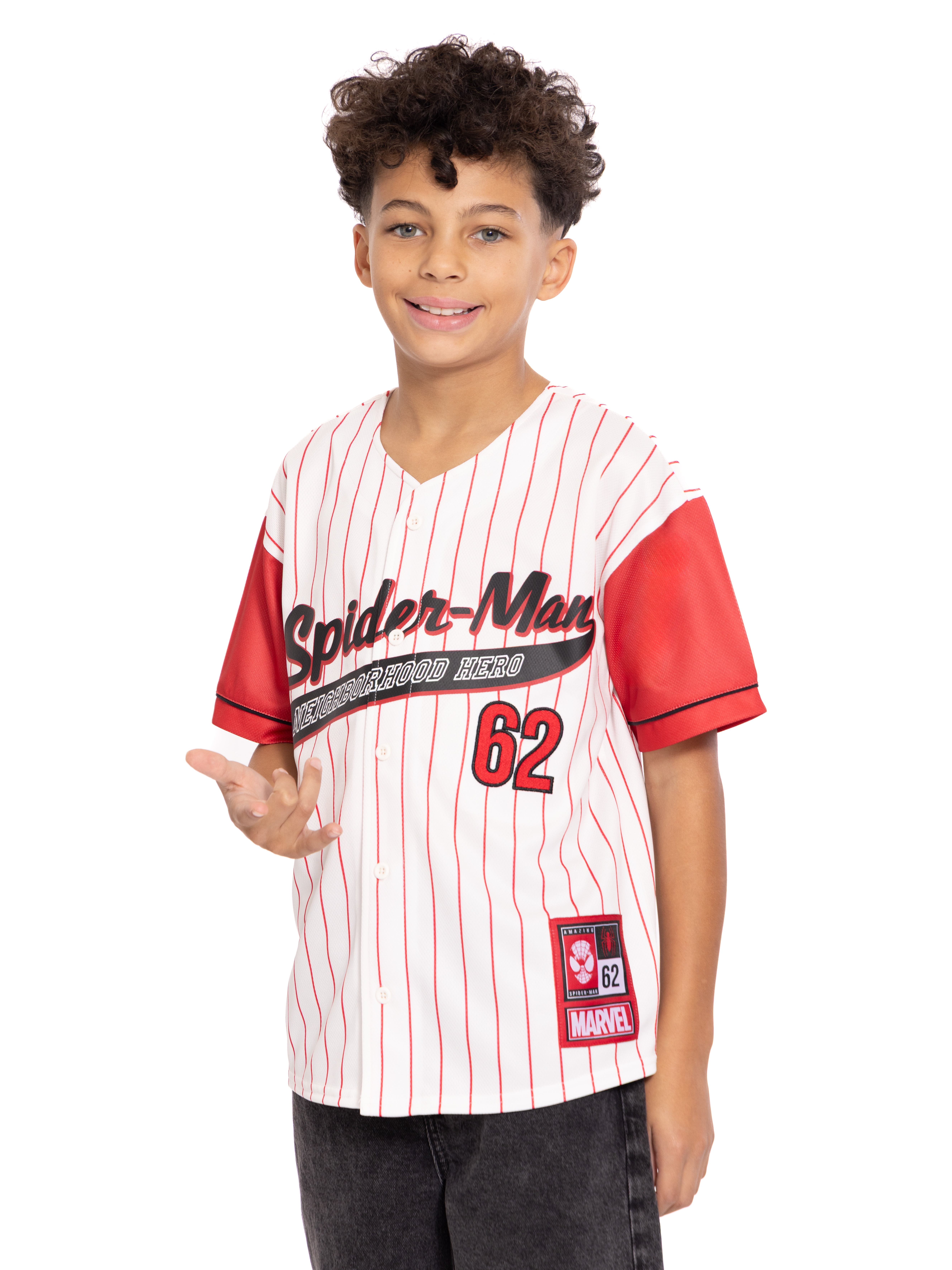 Spider-Man Boys Graphic Baseball Button Down Jersey with Short Sleeves, Sizes 4-12