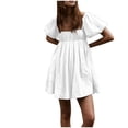 thumbnail image 5 of Mingw Womens Mini Dress Summer Cap Short Sleeve Square Neck Sweet Babydoll for Women Classic Sundress Tiered Pleated Swing Flowy Loose Beach Casual Smocked ,S,White, 5 of 6