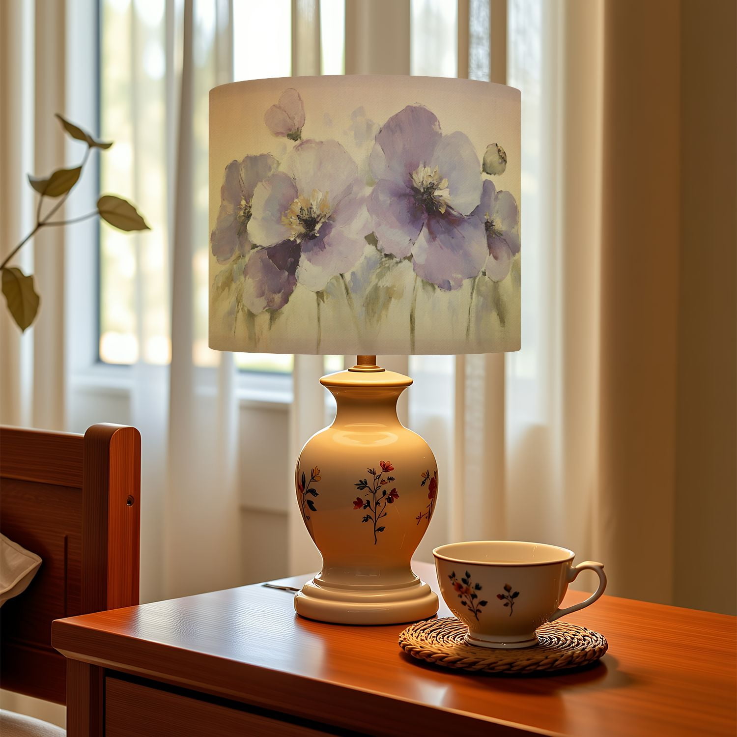 Linen Drum Lampshades Purple Floral Picture Modern Painting Purple Flowers Abstract 13"x13"x10" Light Shade for Table Lamps Floor Lamps Drum Lamp Shades Lampshade Replacement Assembly Required