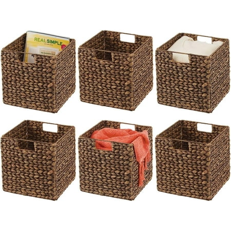 

MIANYANG Natural Woven Hyacinth Cube Bin Basket Organizer with Handles Storage for Bedroom Home Office Bathroom Shelf and Cubby Organization Hold Blankets Magazines Books 6 Pack Brown Wash