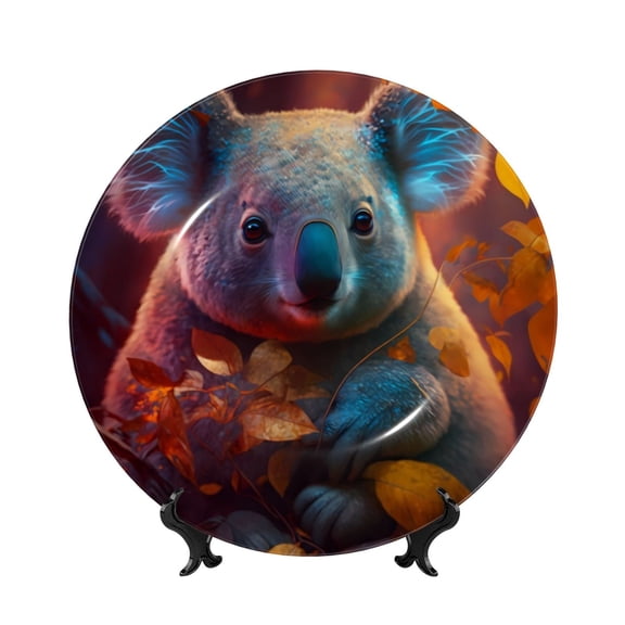 Honeii Forest Koala Print Elegant Bone China Decorative Plate, Porcelain Plate,Art Crafts,Ceramic Ornaments for Home Office Wall Decor-6in