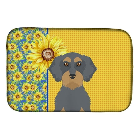 

Summer Sunflowers Wirehair Blue and Tan Dachshund Dish Drying Mat 14 in x 21 in