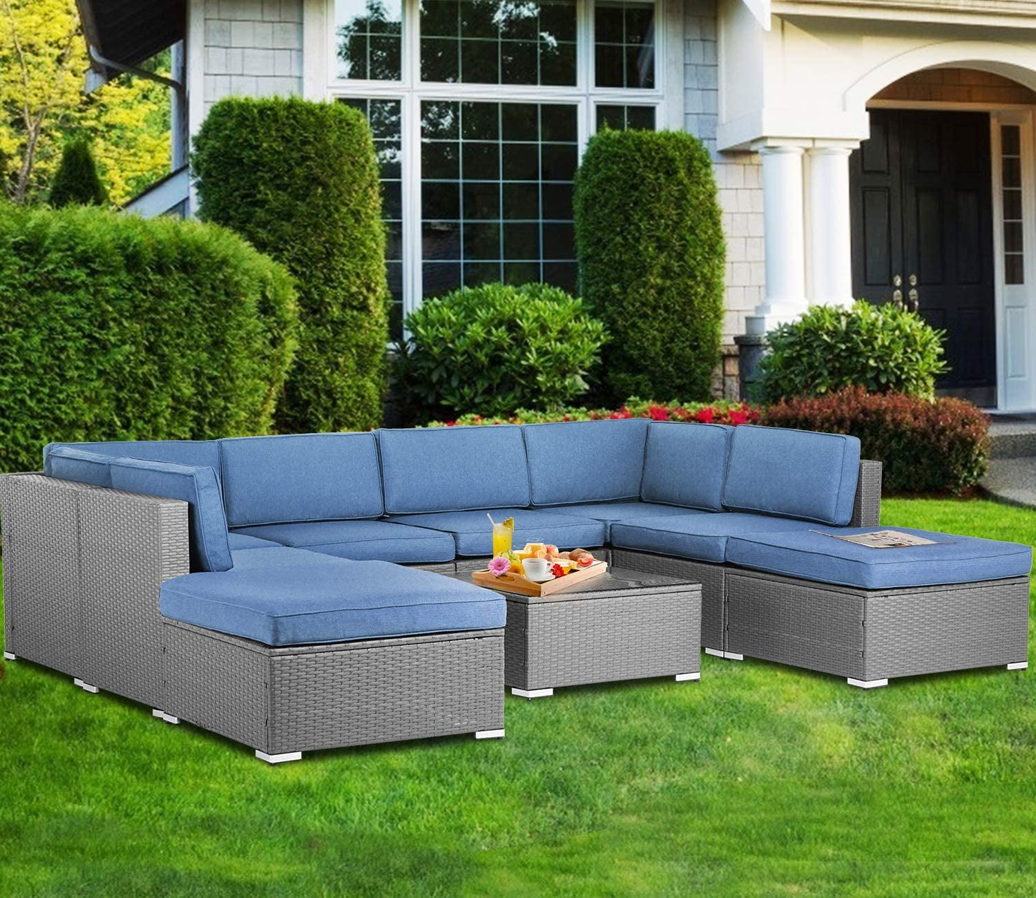 SUNCROWN Outdoor Furniture 9-Piece Patio Sofa Modular Sectional Gray