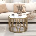 thumbnail image 2 of Mesa de centro, mesa de salón con estructura de acero dorado, mesa de sofá, mesa redonda, mesa auxiliar de salón, diseño de mármol blanco 70*46,5 cm esquí esquí Gafas de esquí, 2 of 5