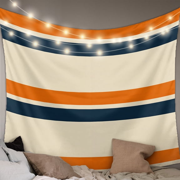 Orange Blue Stripe Tapestry for Bedroom Wall Hanging Tapestry, Minimalist Farmhouse Stripes Ceiling Backdrop Tapestries Poster Blanket Wall Decor for Teens Room Living Room Dorm 55" x 73"