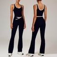 thumbnail image 2 of Frostluinai Womens Workout Sets Pilates Running Tennis Fitness Set Gym Yoga Outfits Crossover Flare Leggings Crop Tank Tops 2 Piece Black S, 2 of 8