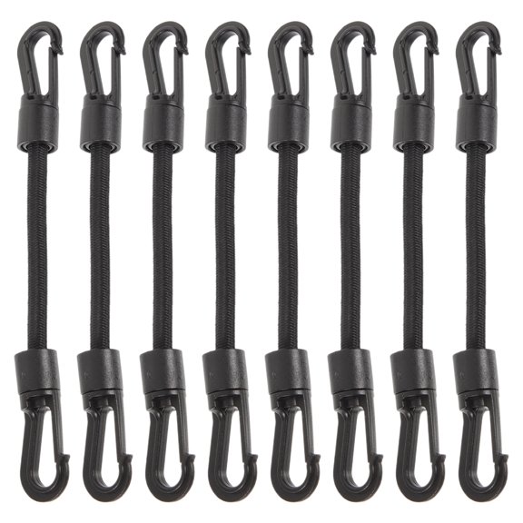 8pcs Black POM Rubber Elastic Bungee Cords with Dual Hooks for Kayak Tow Rope Dock Lines for Boat