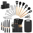 thumbnail image 2 of Ensemble d'Ustensiles de Cuisine Multifonctions en Silicone et Acier Inoxydable avec Manche en Bois, 20 Pcs, 2 of 13