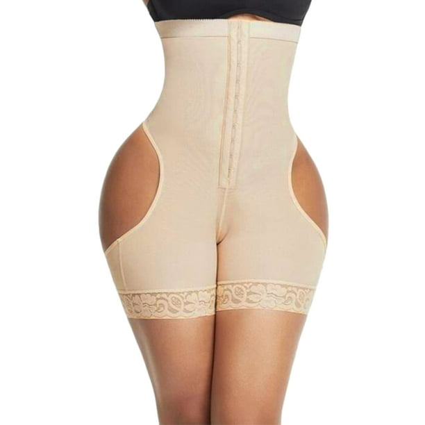 PEASKJP Long Sleeve Shapewear Tummy Control Bodysuit Mid Thigh Butt Lifter  Body Shaper Shorts, Beige M