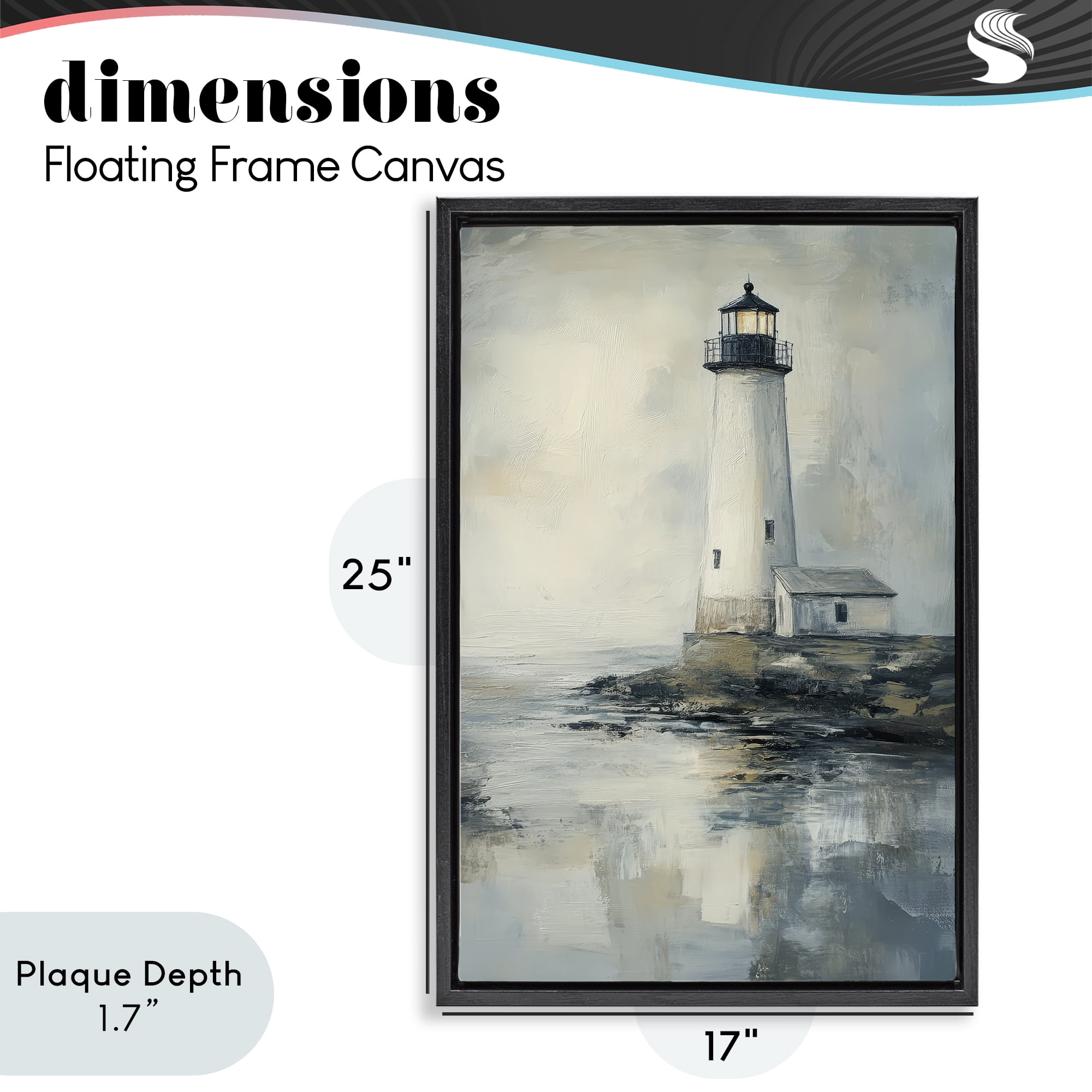 Stupell Industries Moody Lighthouse Reflecting Black Framed Floater Canvas Wall Art, design by Petal Prints Design