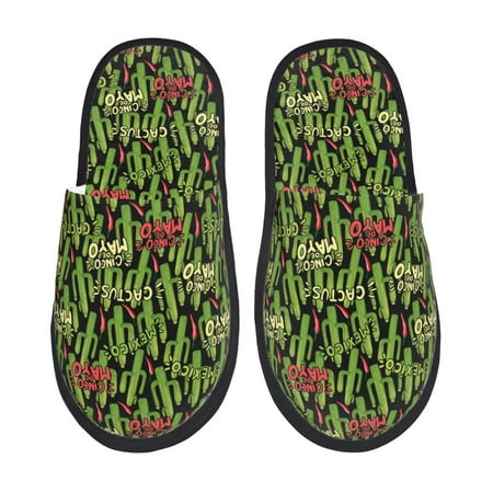 Balery Green Cacti And Red Chili Slient Indoor Furry Fleece Comfort House Shoes Soft Non-Slip Home Shoes Cotton slippers House Slippers-- Medium