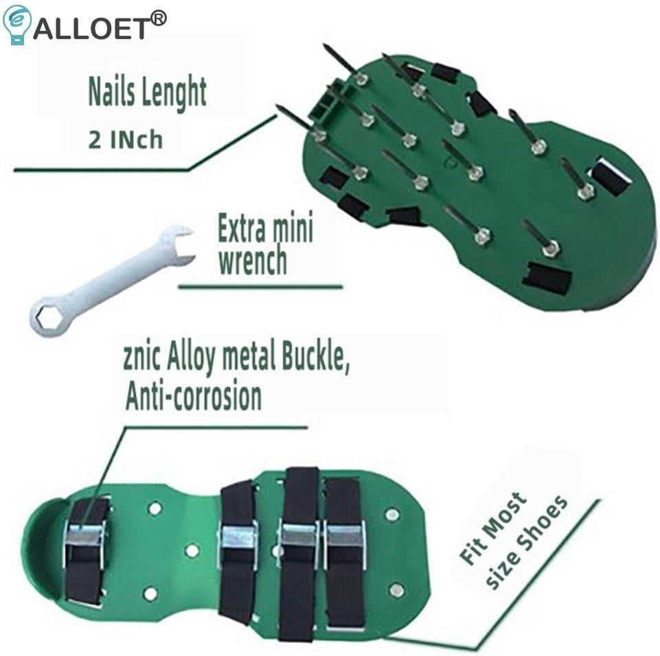 Lawn Aerator Shoes 1 Pair Yard Grass Cultivator Shoes Adjustable Belt Spikes Nail Aerators Gardening Soil Lawn Aerator Yard Lawn Tool(Green)