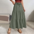 thumbnail image 2 of Ediodpoh Women's Skirts Summer Linen Solid Color A Line Wrap Skirt with Drawstring Flowy Boho Ruffle High Waist Beach Maxi Skirts Army Green XXL, 2 of 5