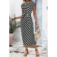 thumbnail image 6 of Women'S Summer Round Neck Casual Elegant Waist Tie Short Sleeve Long Dress Black & White L, 6 of 9