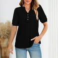 thumbnail image 3 of Women's Summer Shirts Knit Short Sleeved Waffle Top Solid Color V-Neck Button Up Henley Shirt Women Casual Loose Daily Basic Blouses Pullover Top Black XXL, 3 of 8