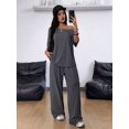 thumbnail image 5 of Women'S 2 Piece Travel Outfits Casual Short Sleeve Knit Sweater Set Wide Leg Pants Lounge Sets Dark Gray XL, 5 of 8