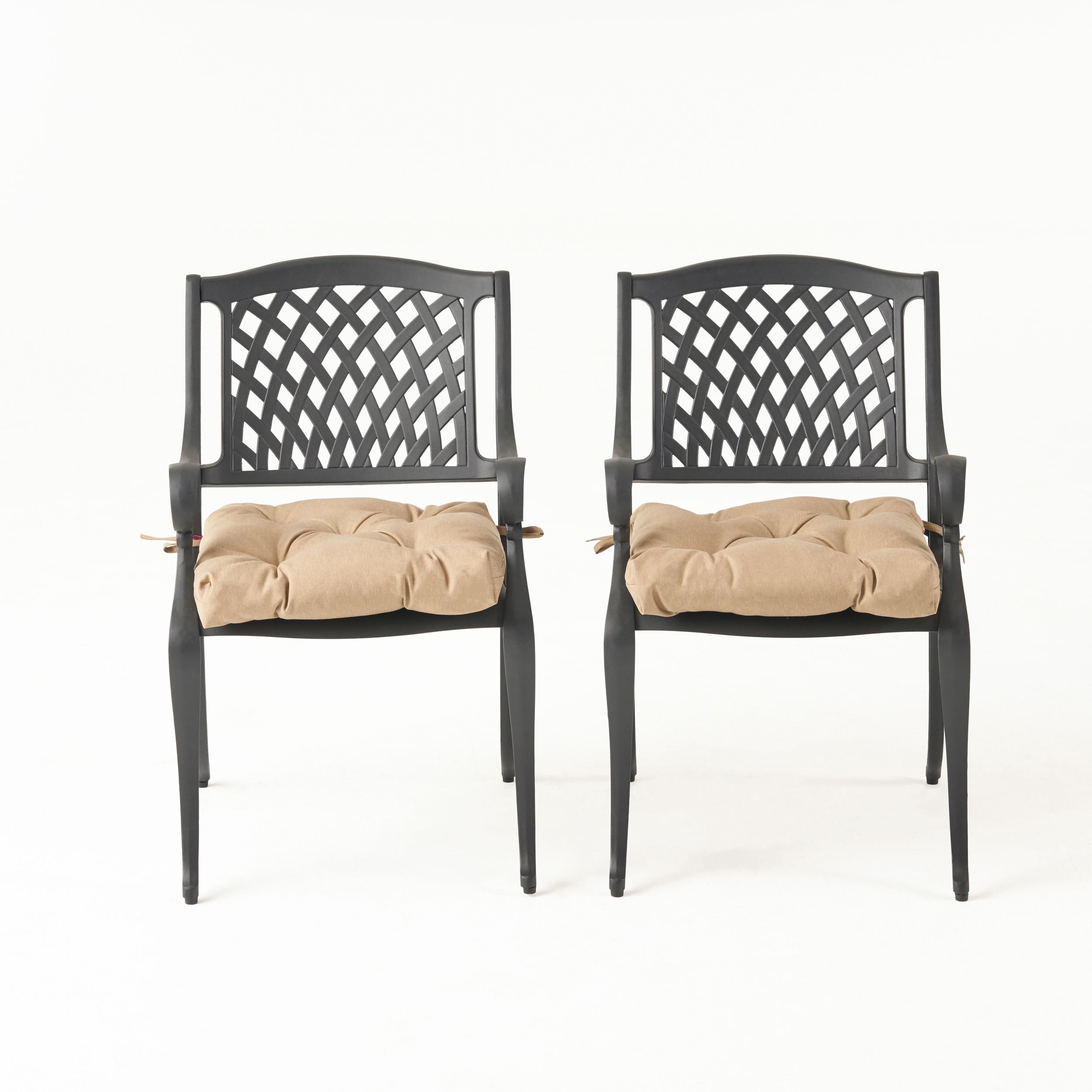 Brody Outdoor Cast Aluminum Dining Chair with Cushion, Set of 2, Antique Matte Black, Tuscany
