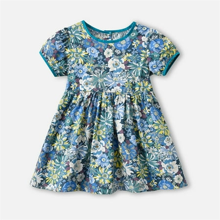 

dmqupv Baby Girls Dresses Girls Ruffle Sleeve Dress Kids V Neck Button Down Tiered Swing A-Line Summer Beach Sundress 5-14T Blue 130.00
