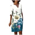 thumbnail image 2 of Wycnly Womens Dresses Beach Comfy Breathable Cotton Linen Loose Tunic Midi Sundress Summer Floral Print V-Neck Elbow-Length Formal Knee-Length Dress Navy l, 2 of 5
