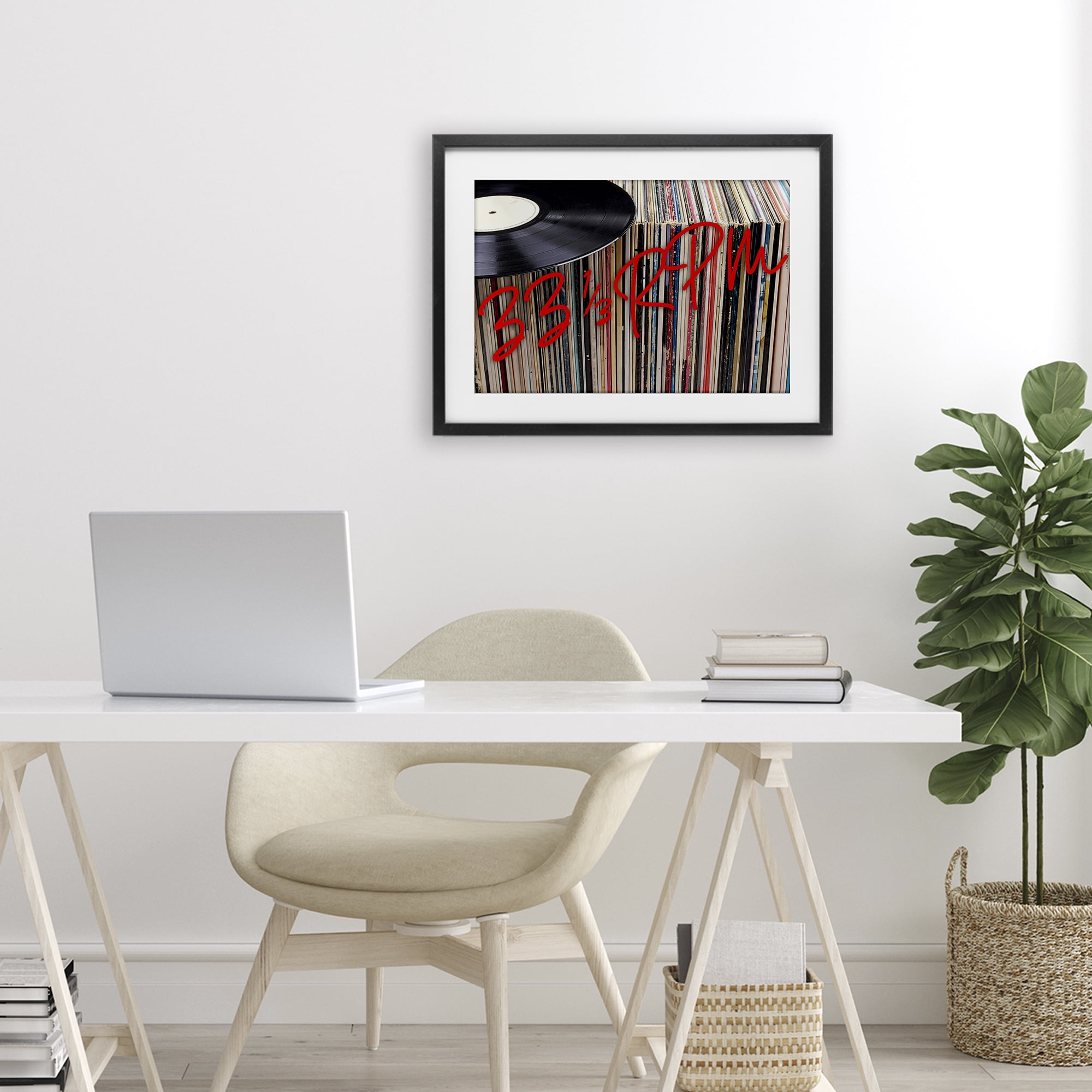 Stupell Industries Vinyl Record Stack Collection Black Framed Print Under Glass, design by Lil' Rue