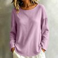 thumbnail image 6 of IUYRTFE Women's Cotton Linen Long Sleeve T-Shirt Round Neck Loose Fit Casual Summer Beach Top, 6 of 9