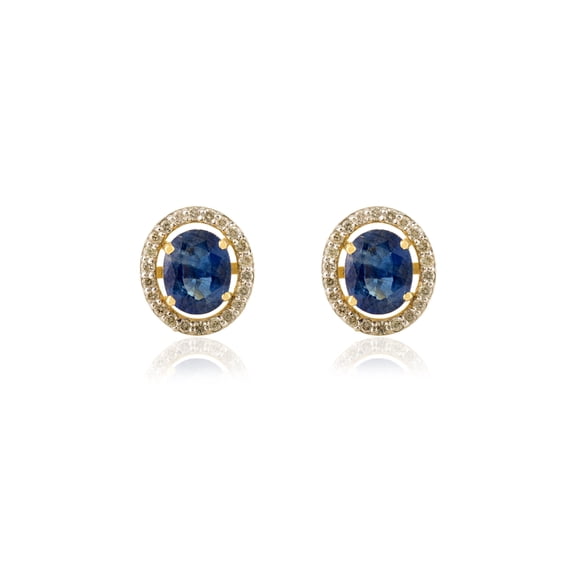 VRJewels Natural Prong Blue Sapphire with Diamond Halo Stud Earring in 14K Yellow Gold September Birthstone Jewelry Gift for Her